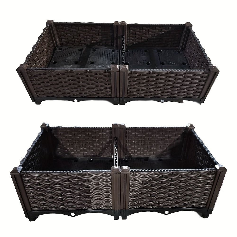 Rectangular Plastic Plant Pot with Drainage Holes and Stand for Indoor Outdoor Gardening