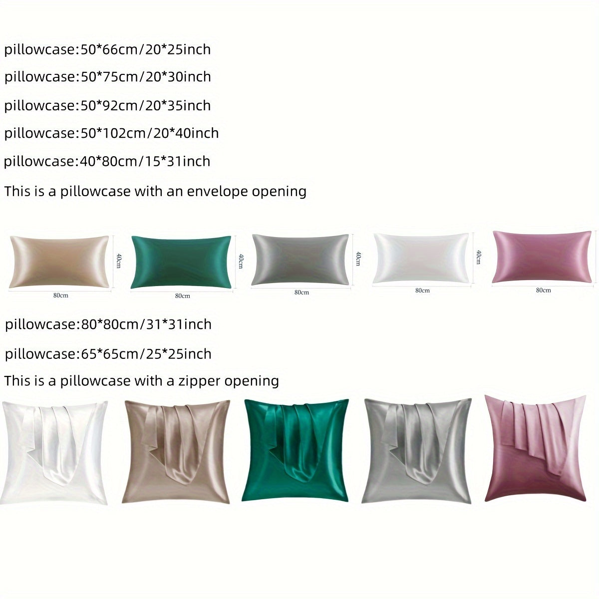 Set of 2 Satin Pillowcases with Zipper Closure, Gentle on Hair and Skin