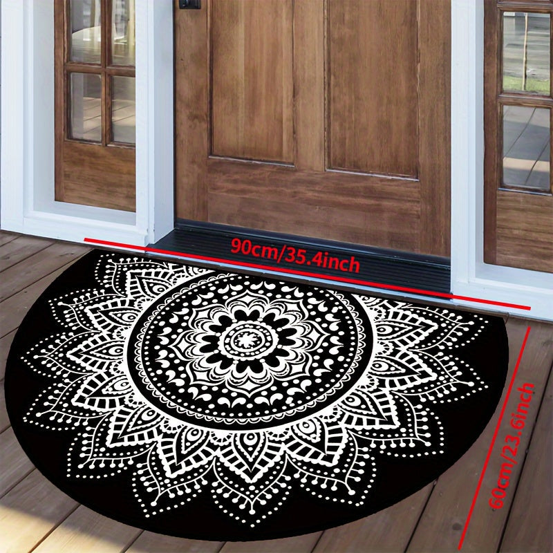Non-Slip White Circular Doormat Washable Polyester Indoor Outdoor Entry Rug 15x23 19x31 23x35 31x47 Inches