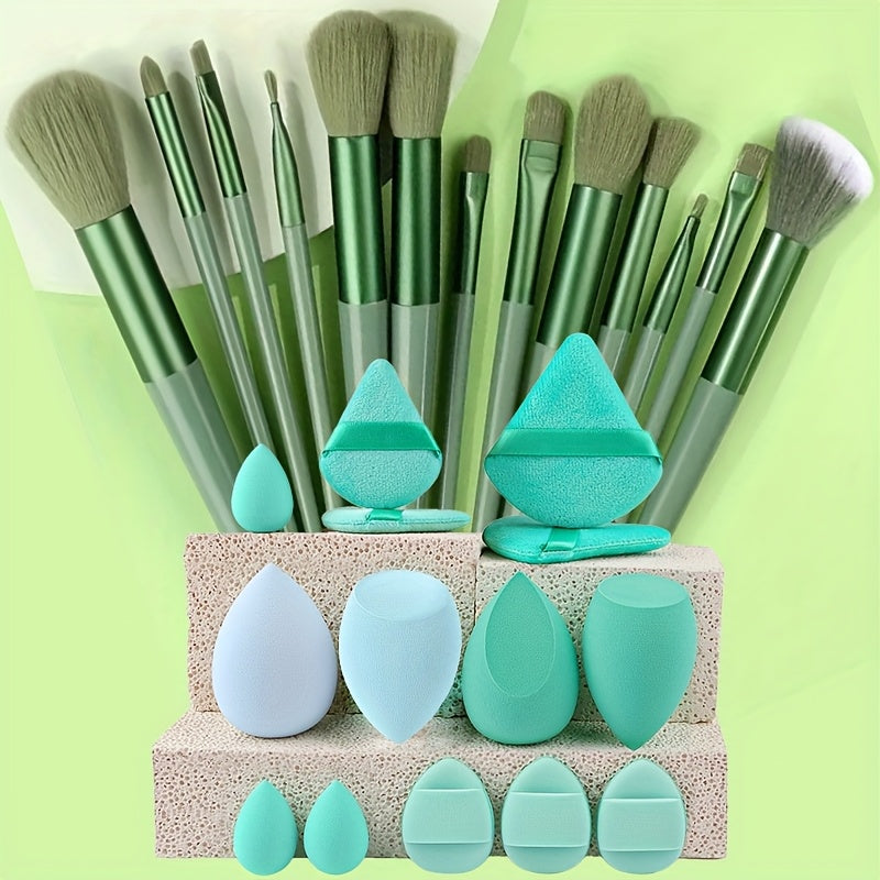 Yuz va ko'zlar uchun 13 ta yumshoq makiyaj cho'tkasi va gubkalar to'plami, pushti