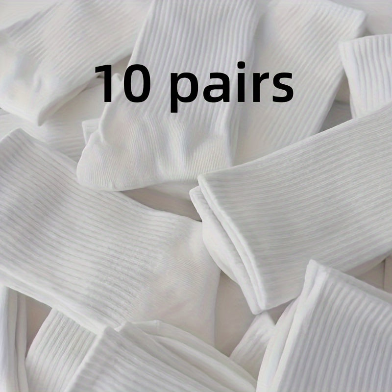10 Pairs White Sports Socks Breathable Moisture-Wicking All-Season for Men Women