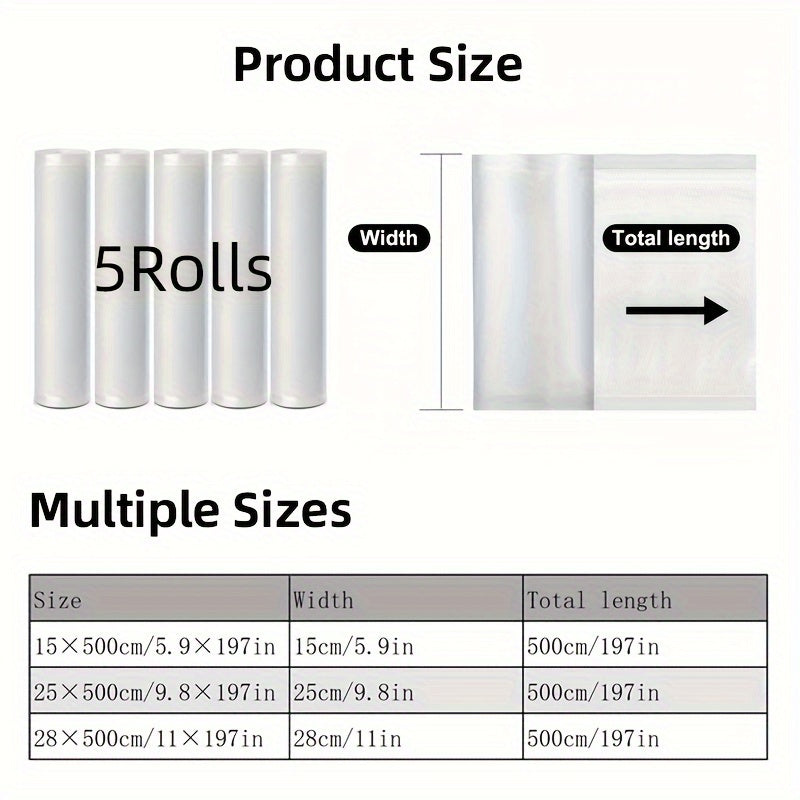 5-Pack BPA-Free Vacuum Sealing Bags 28cm x 50cm Food Storage Preservation