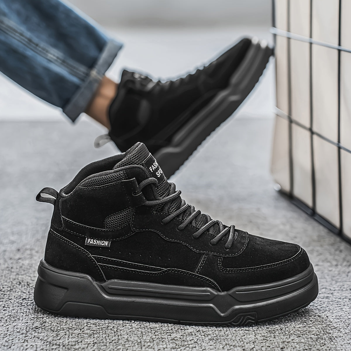 Men's High-Top Graphic Sneakers Casual Running Street Shoes Durable PU Fabric