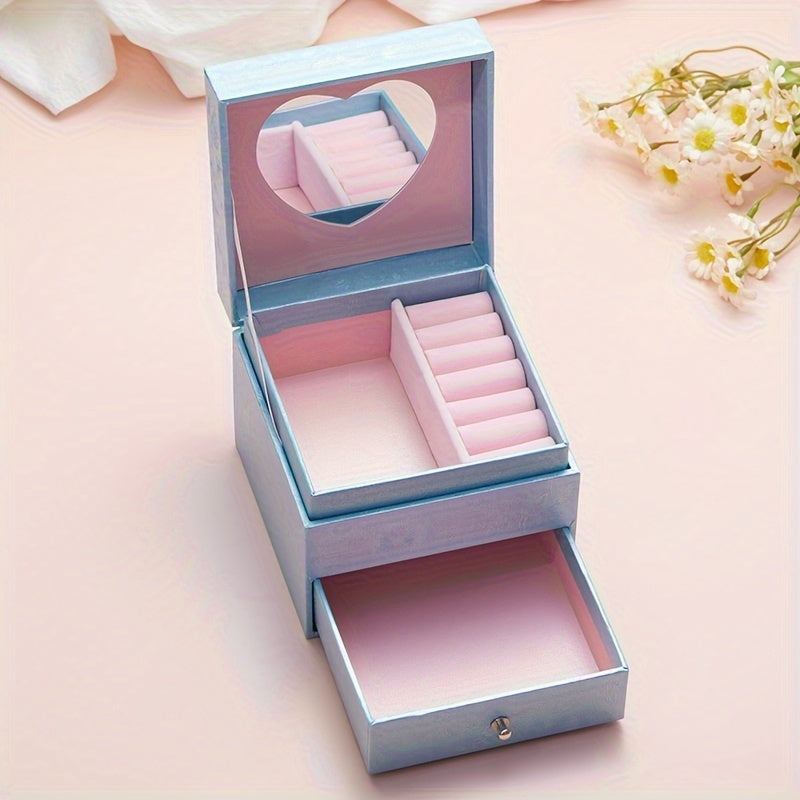 Jewelry Storage Box for Women with Drawer for Rings Earrings and Necklaces