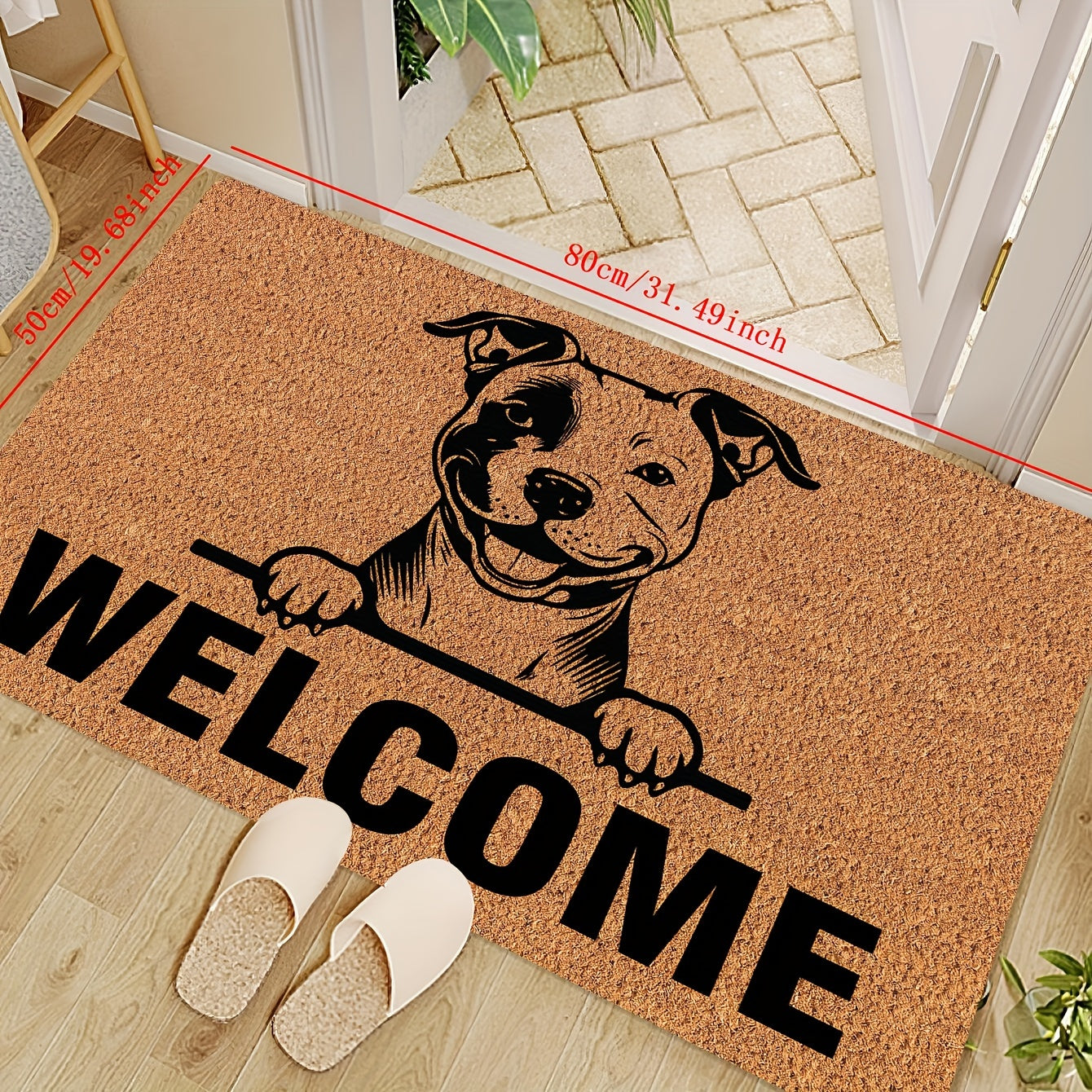 Durable Pit Bull Welcome Doormat Stain-Resistant Indoor Outdoor Polyester