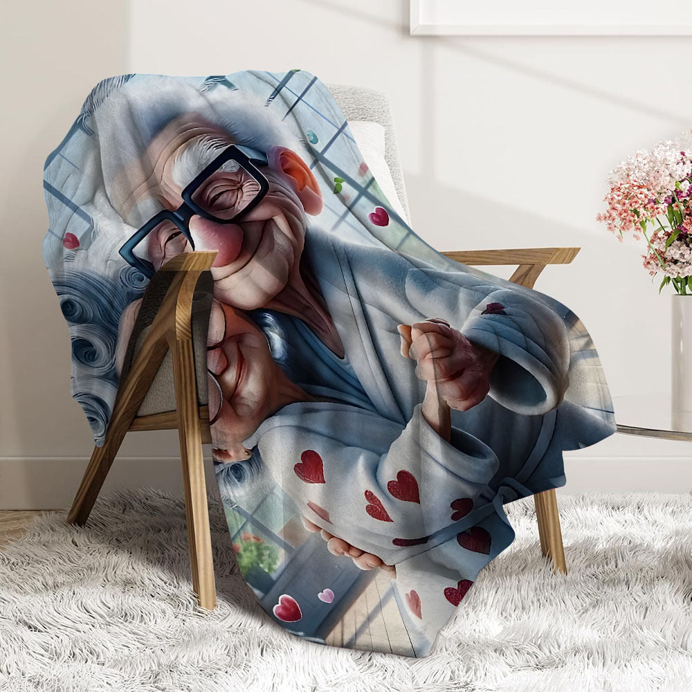 Elderly Dancing Grandparents Flannel Fleece Blanket Soft Hypoallergenic for Home Travel