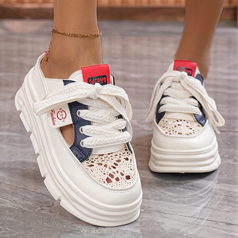 Women's Breathable Mesh Platform Shoes White Gray Casual Summer Rubber Sole