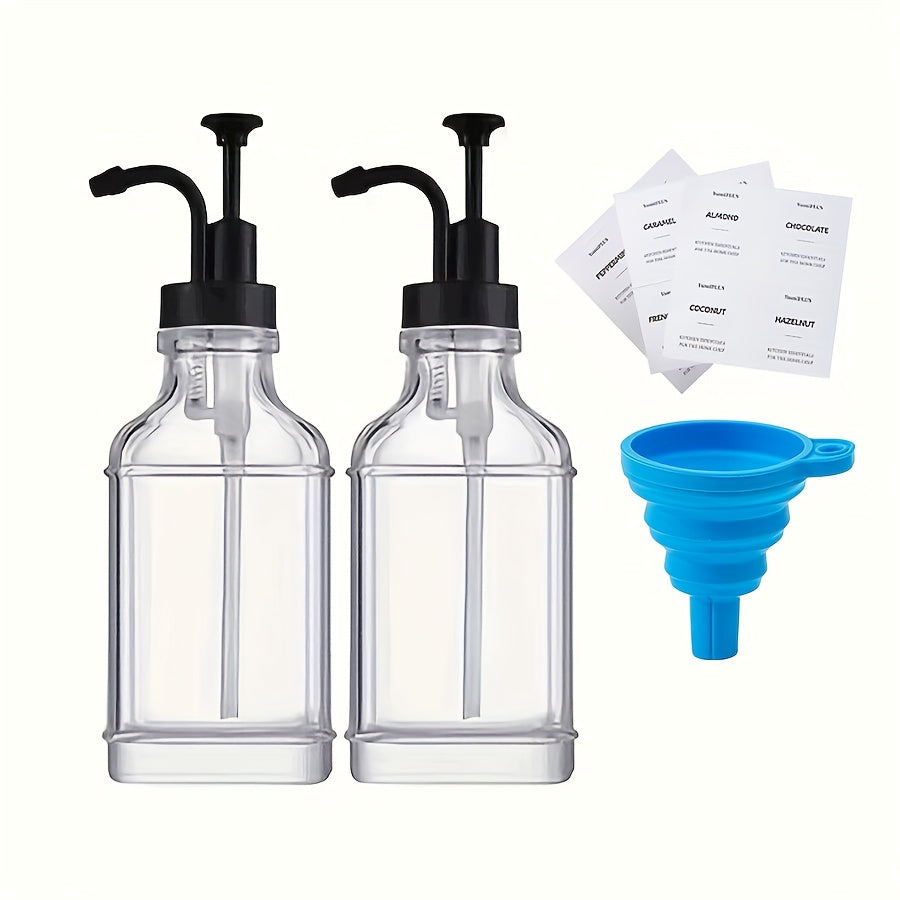 2 Pack 500ml Square Glass Dispenser Bottles for Syrup Milk Tea Soap White