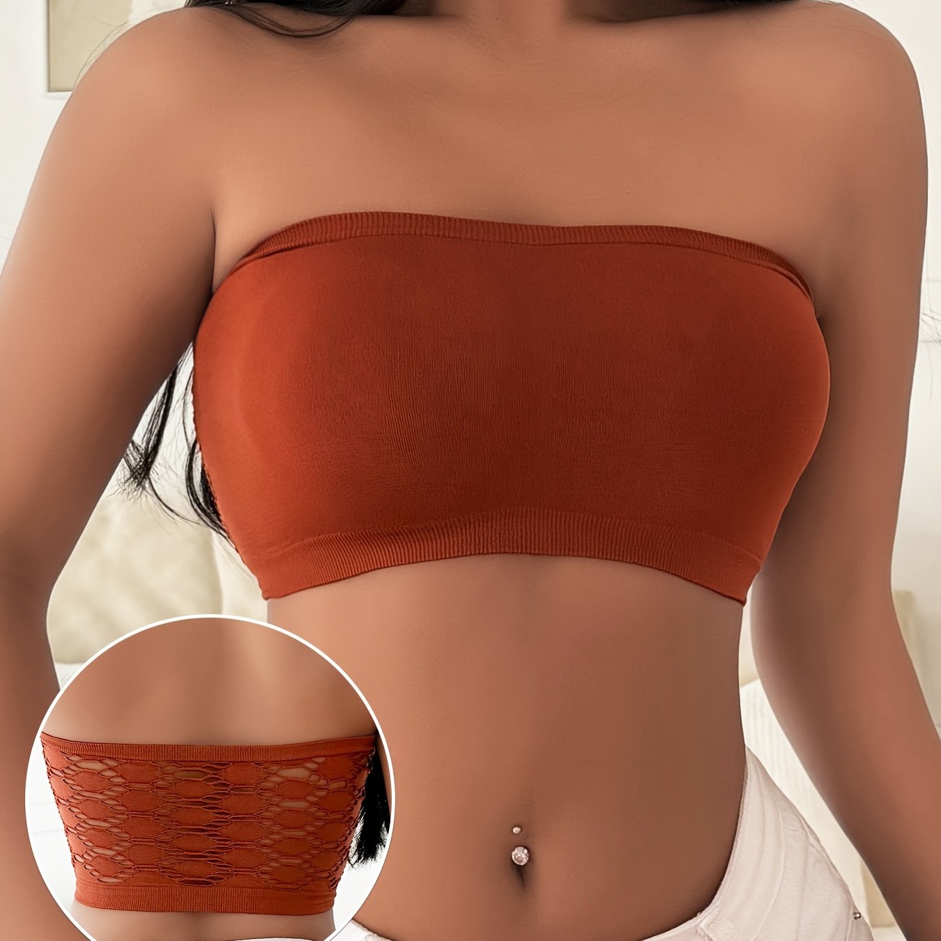 Women's Breathable Wireless Bandeau Bra with Hollow Mesh Fabric