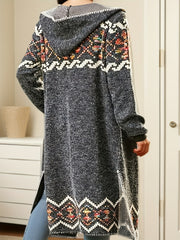 Plus Size Women's Open Front Cardigan Long Sleeve Geometric Pattern Polyester Outerwear