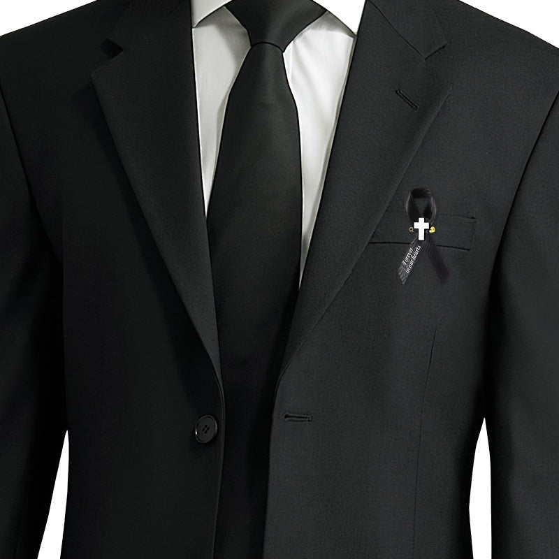 100 piezas de alfileres de cinta funeraria, cruces, pins conmemorativos, broches para servicios de duelo y conmemoración