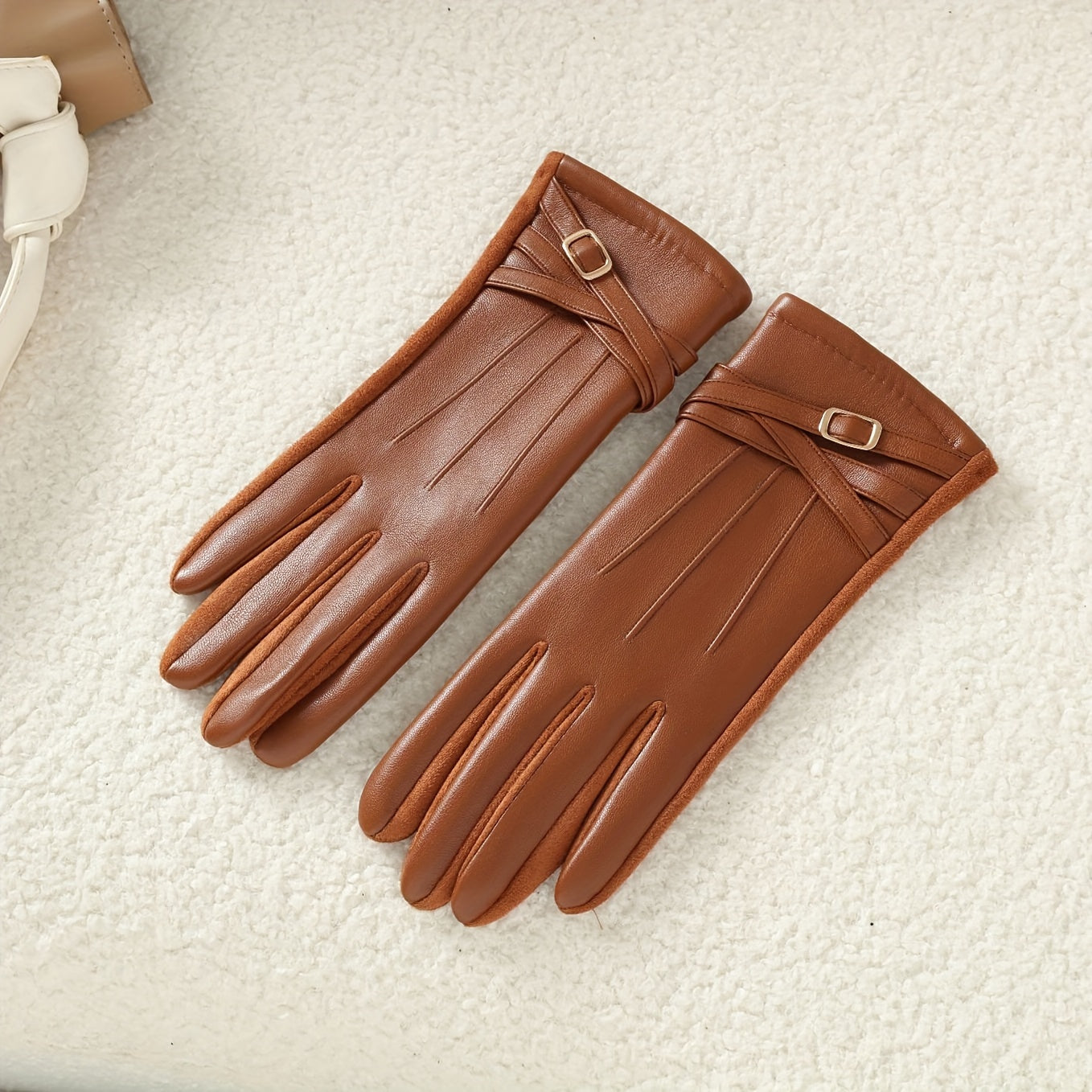 Women's Leather Gloves Touchscreen Compatible Fleece Lined Waterproof Suede Palm