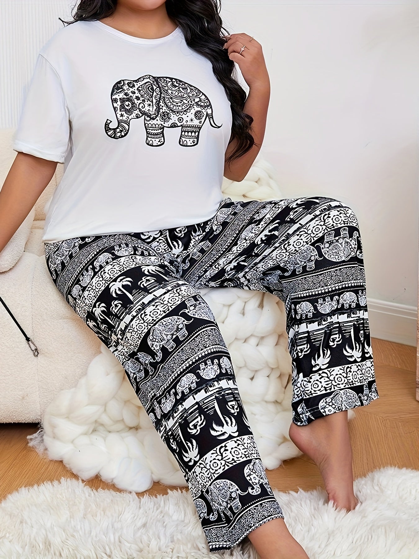 Baby Girl White Cotton Short Sleeve Top and Long Pants Pajama Set