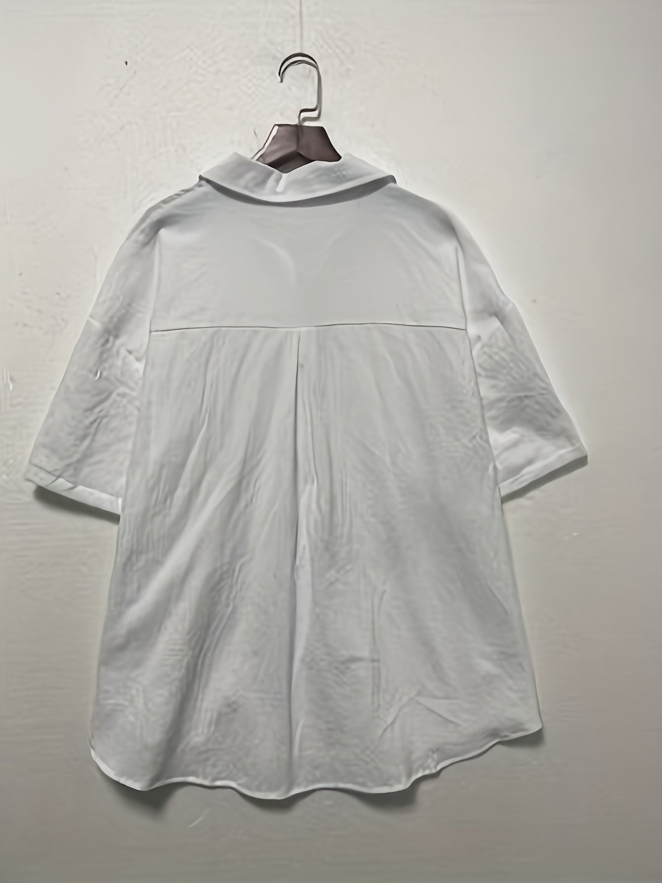 Plus Size Women's Casual Shirt Solid Color Short Sleeve Button-Up