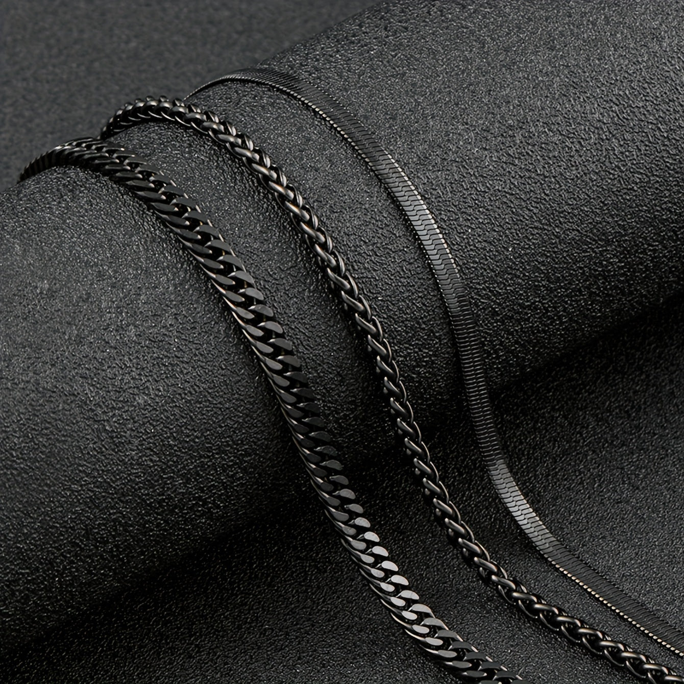 Set of 3 Black Stainless Steel Necklaces for Men Punk Gothic Chain Jewelry