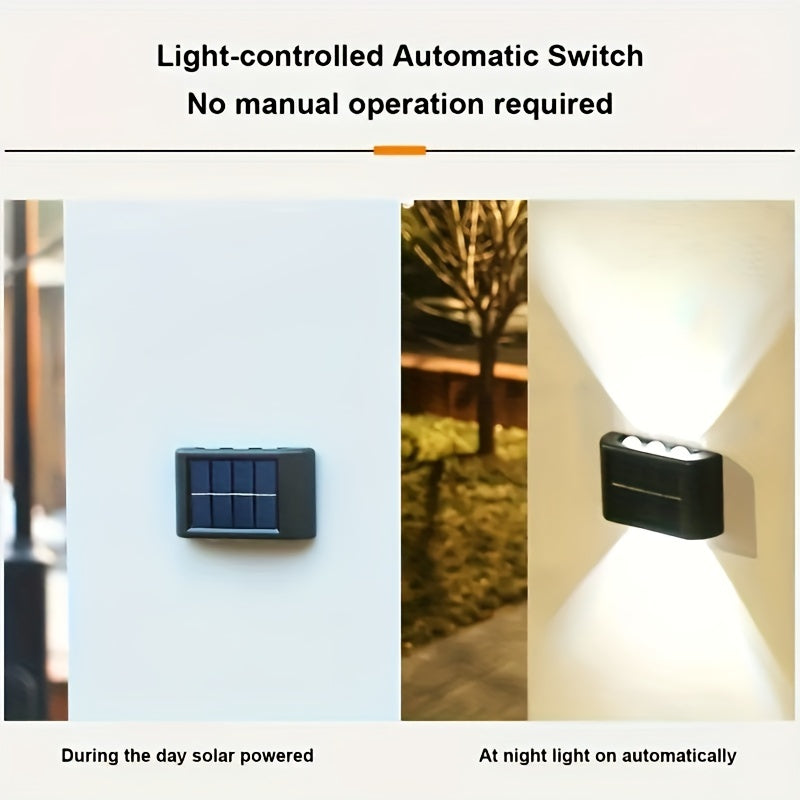 Aplique de pared solar con 6 LED de luz cálida, iluminación decorativa exterior, pantalla de acrílico, carcasa de plástico similar a metal