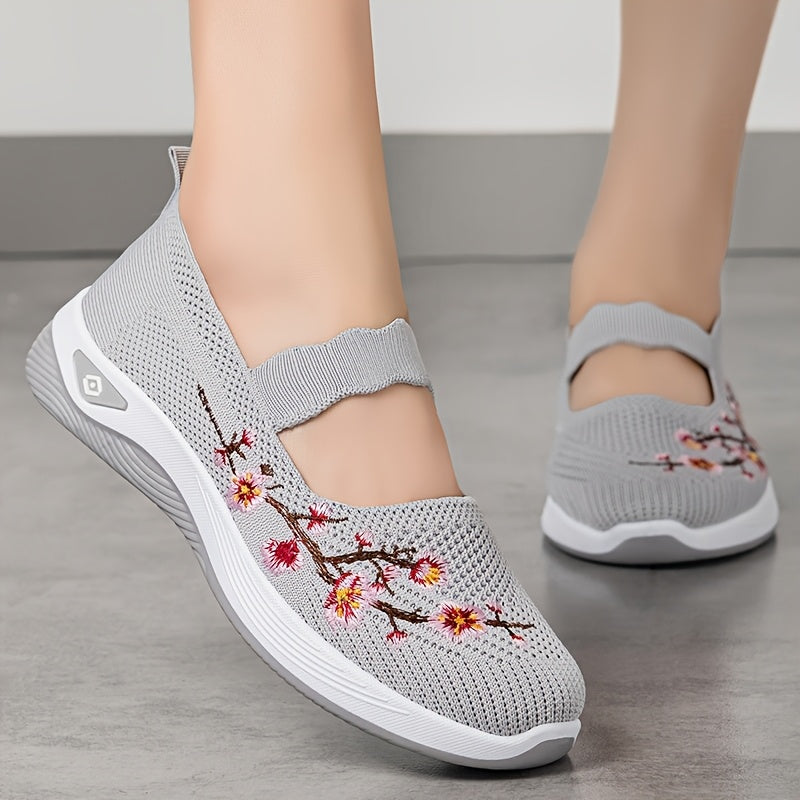 Women Breathable Casual Sneakers Slip-On Loafers Floral Pattern