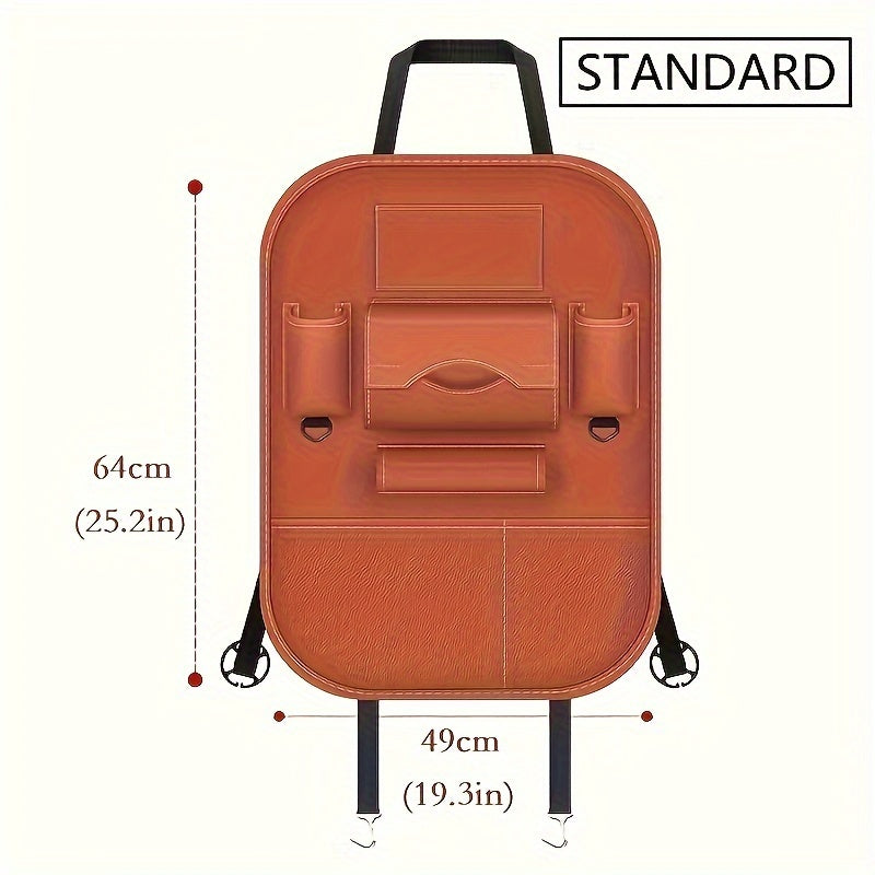 Universal Faux Leather Car Seat Organizer with Foldable Tray and Multiple Pockets