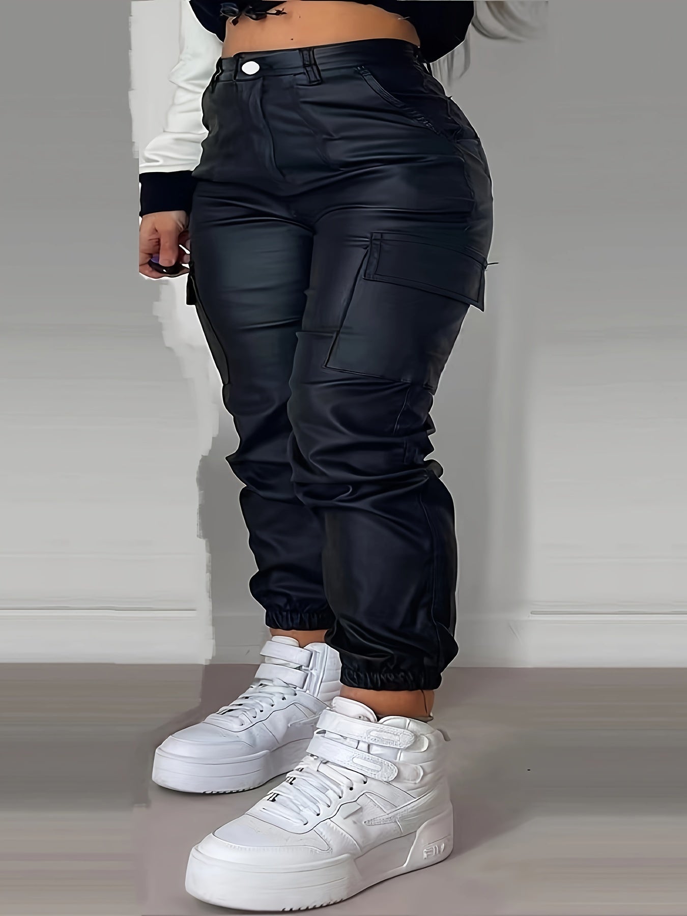 Women's Coated Denim Jogger Cargo Pants High-Waisted Slim Fit All-Season