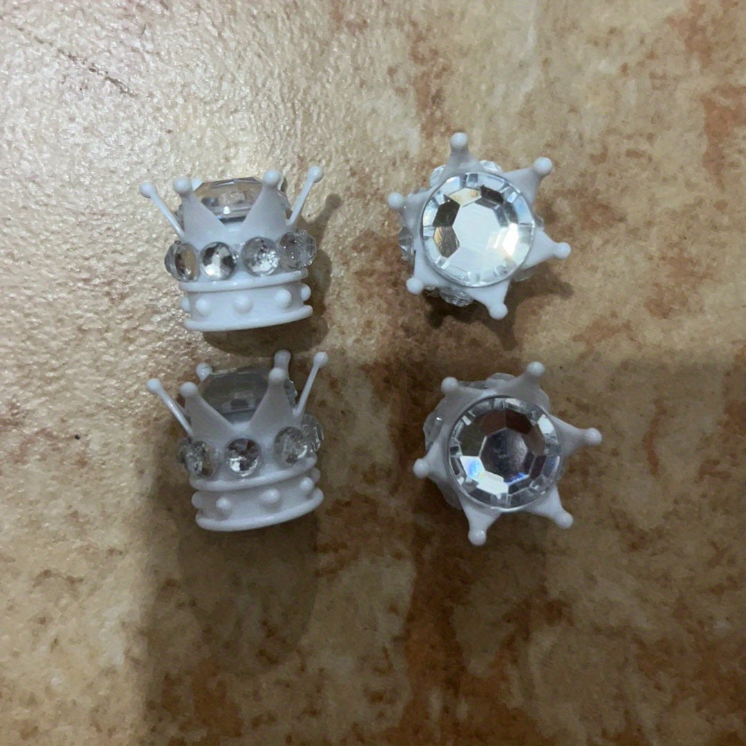 Universal Metal Tire Valve Stem Caps Crown Diamond Design Pack of 4