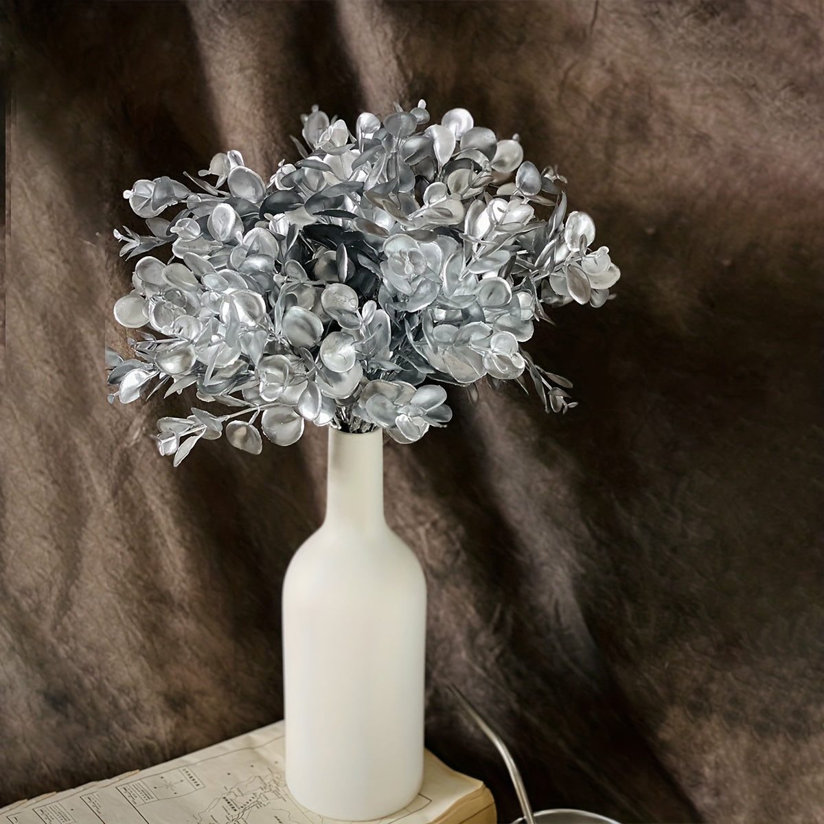 Planta artificial de 5 púas hoja de dinero para decoración del hogar ramos de boda arreglos navideños planta en maceta pequeña 13.38 pulgadas