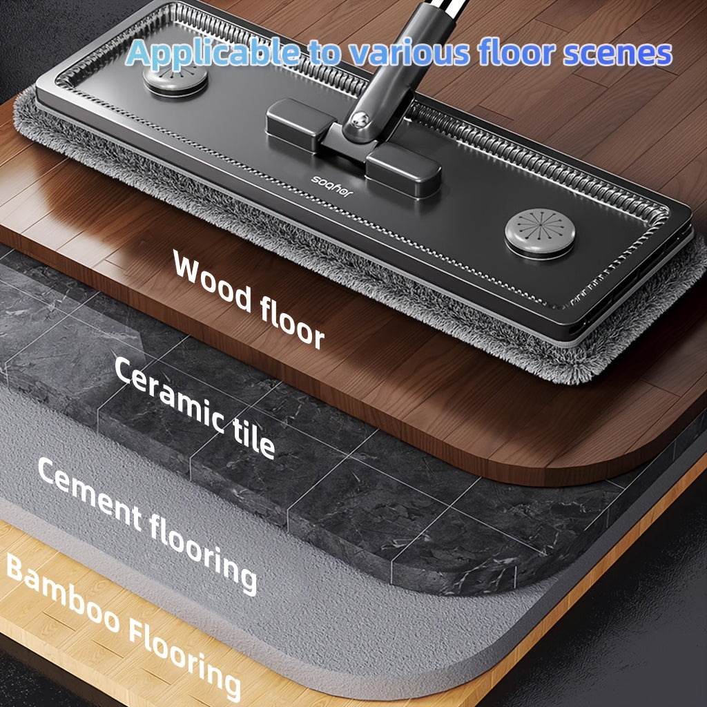 Yomgʻirli tekis mop toʻplami, 4 ta qayta ishlatiladigan mato bilan, yogʻoch, plitka, laminat pol uchun