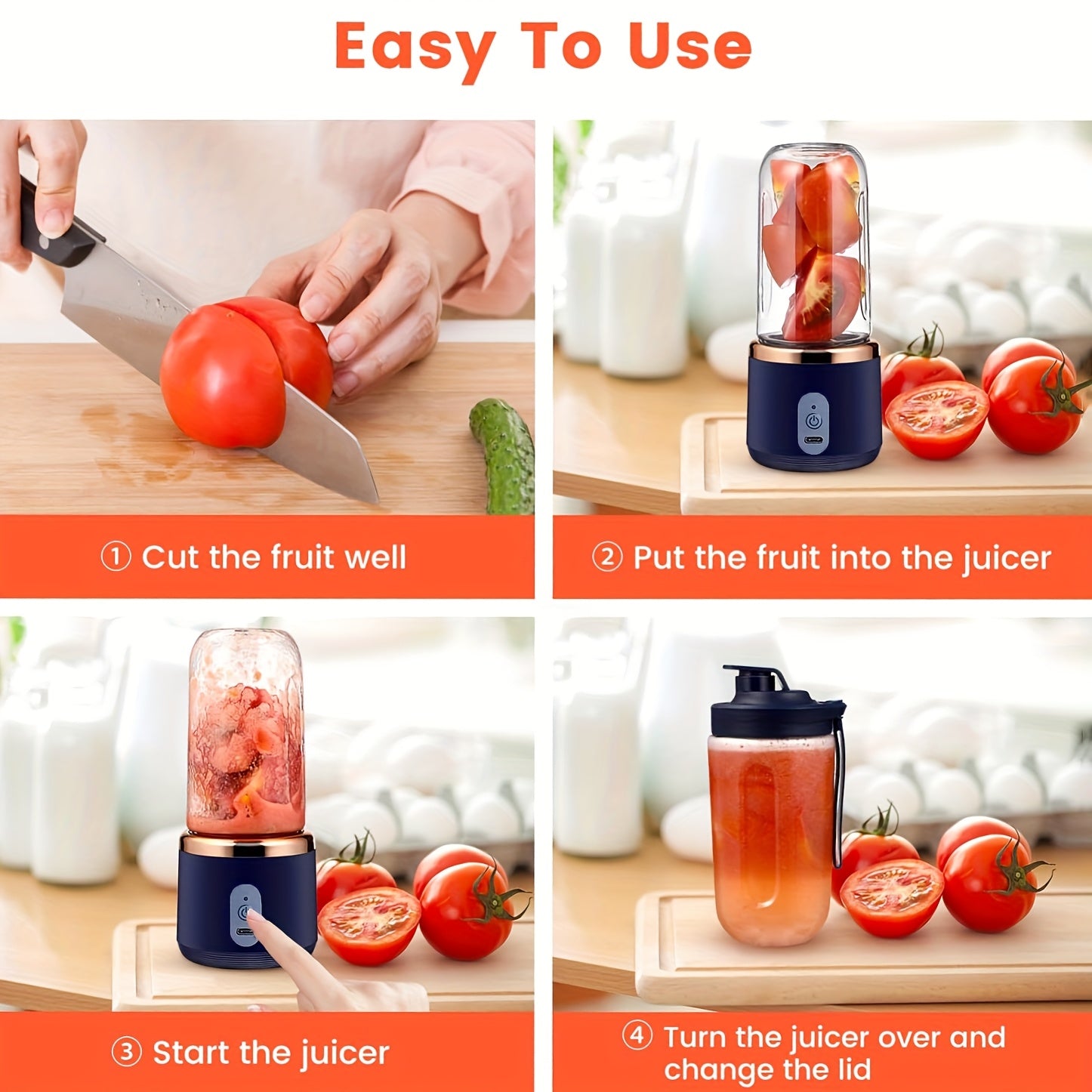 Portable USB Rechargeable Juicing Blender 400ml with 6-Blade Travel Cup