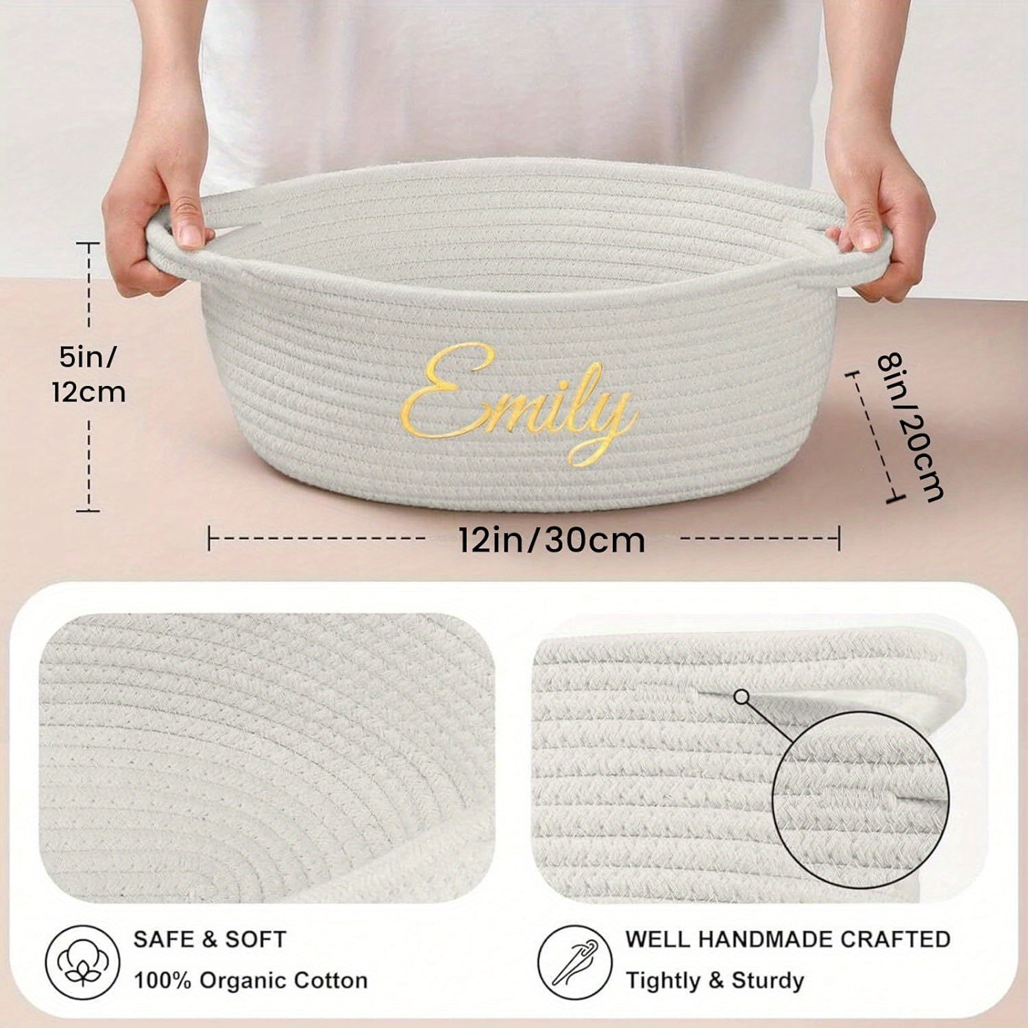 Personalized Cotton Gift Basket with Custom Embroidery, Handle, 30.48cm x 20.32cm