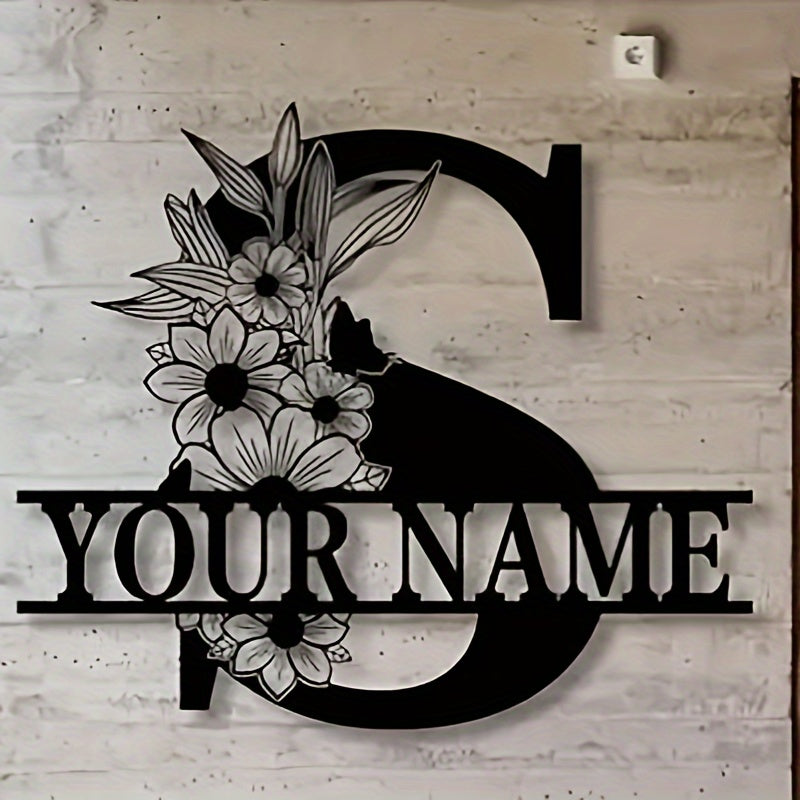 Personalized Metal Family Name Sign with Floral Design for Home Decor