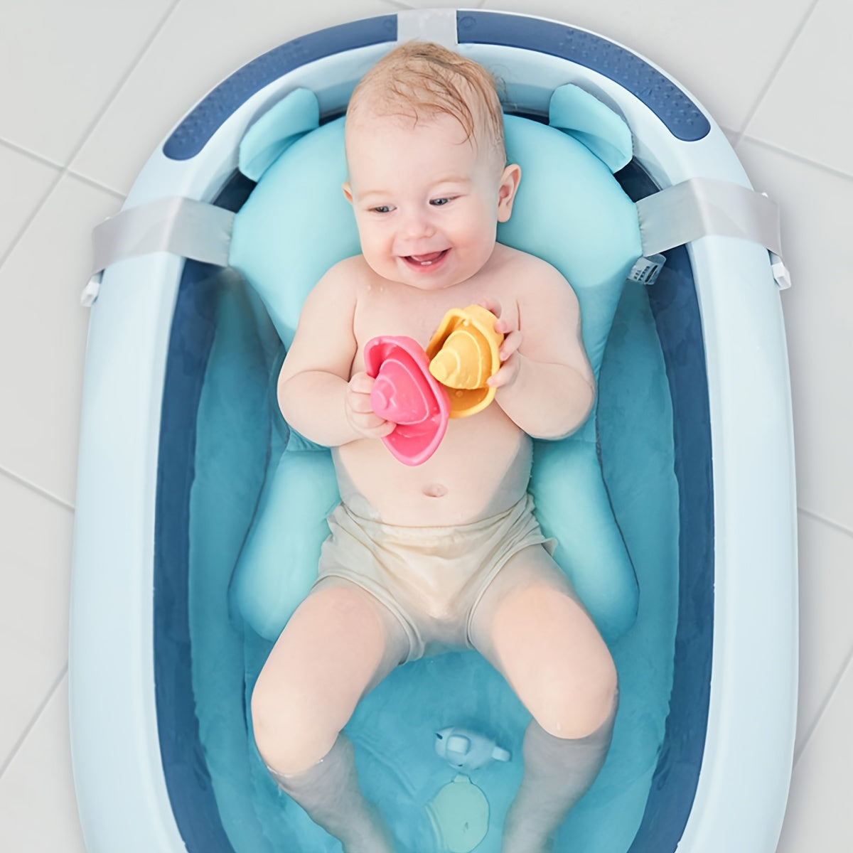 Baby Bathtub Cushion with Adjustable Straps Breathable Polyester Support Pad for Infants
