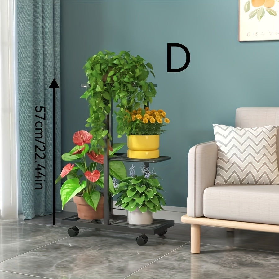 Metal 4-Tier Plant Stand Indoor Outdoor Rectangular Iron Frame Hanging Pot Capacity