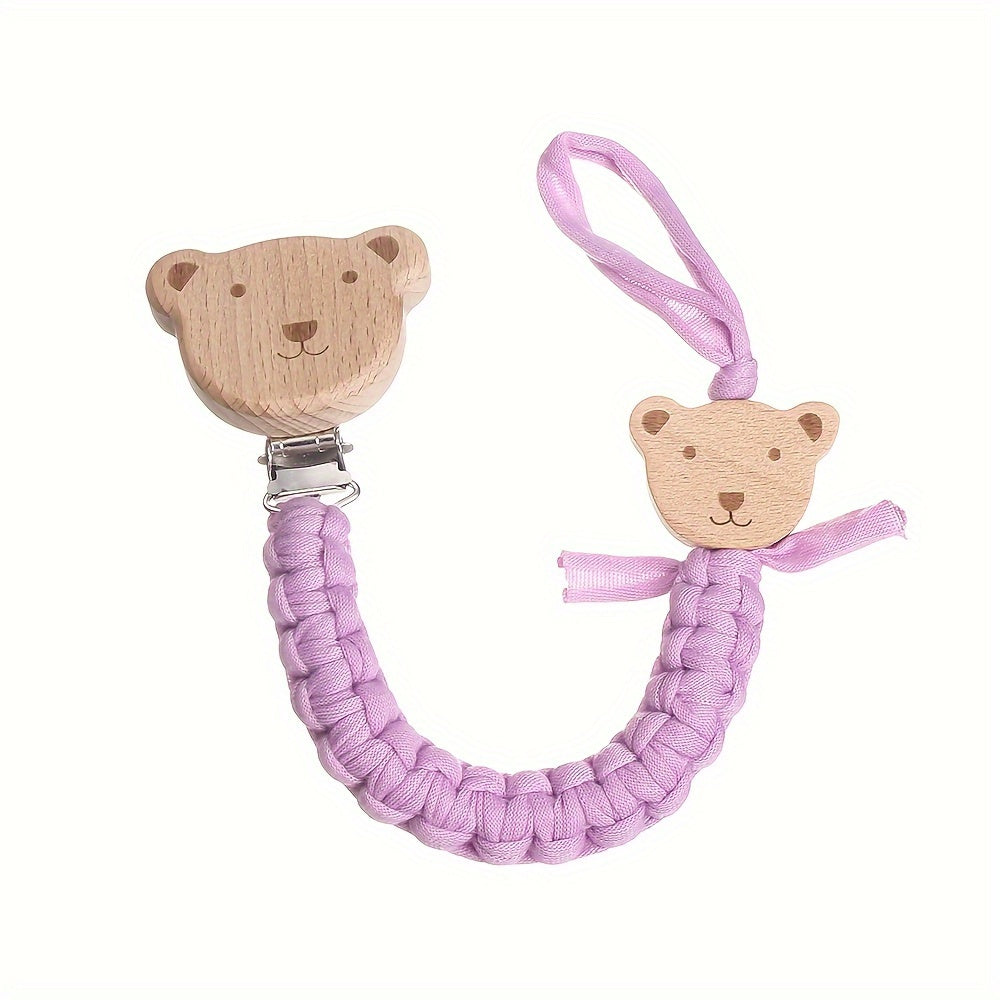 Child Safety Strap Nylon Braided Anti-Loss Strap with Wooden Cartoon Clip for Kids