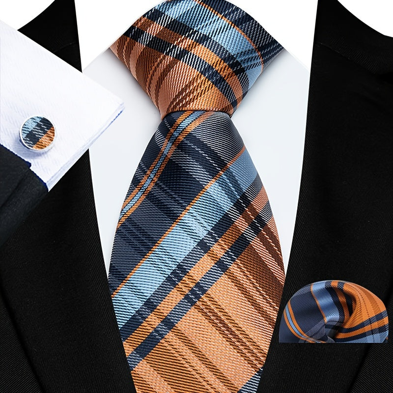 Erkaklar uchun zamonaviy galstuk to'plami, mos keladigan cho'ntak shartlari, manşetli kalitlar va to'quv uchun to'quv soati, to'ylar va biznes uchun