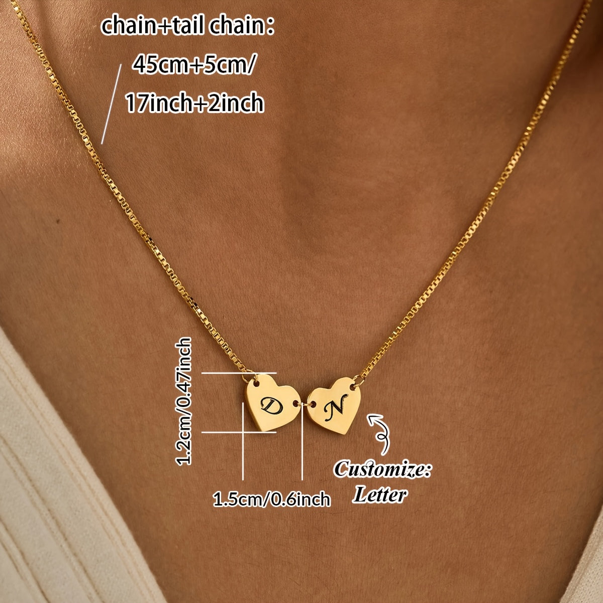 Ayollar uchun sovgʻa sifatida 18K oltin qoplangan misdan tayyorlangan 2 ta shaxsiylashtirilgan yurak pendantsli taqinchoqlar to'plami