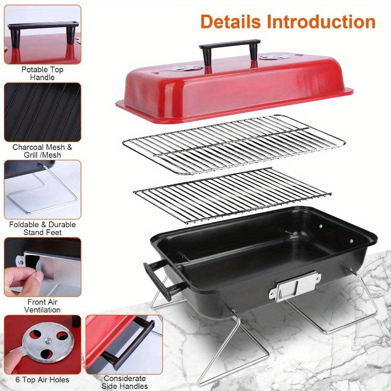 Kichik stol usti ko'mir grill, elektrsiz, bog'da kemping pikniklari va plyaj sayohatlari uchun