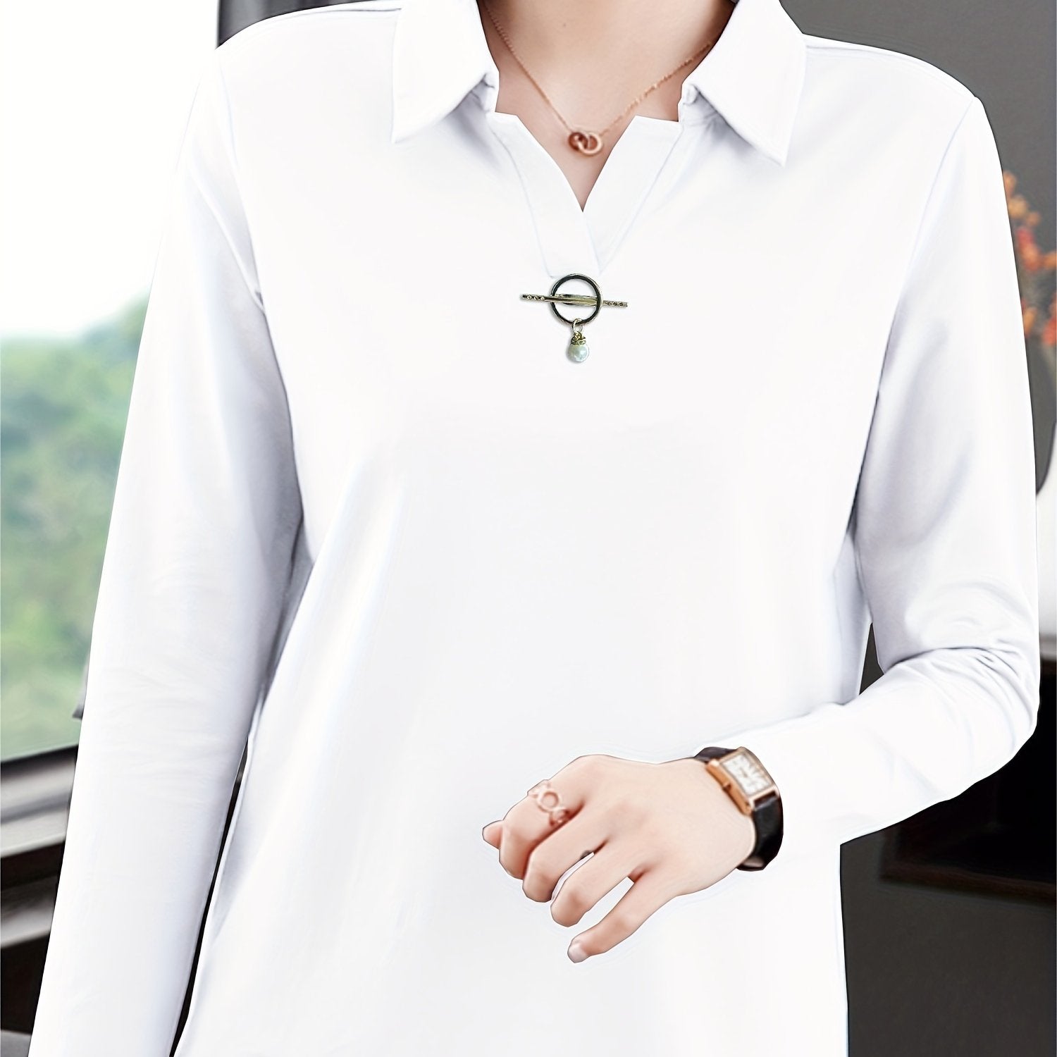 Повседневная рубашка с длинным рукавом и воротником однотонного цвета для весны и осени, женская одежда.