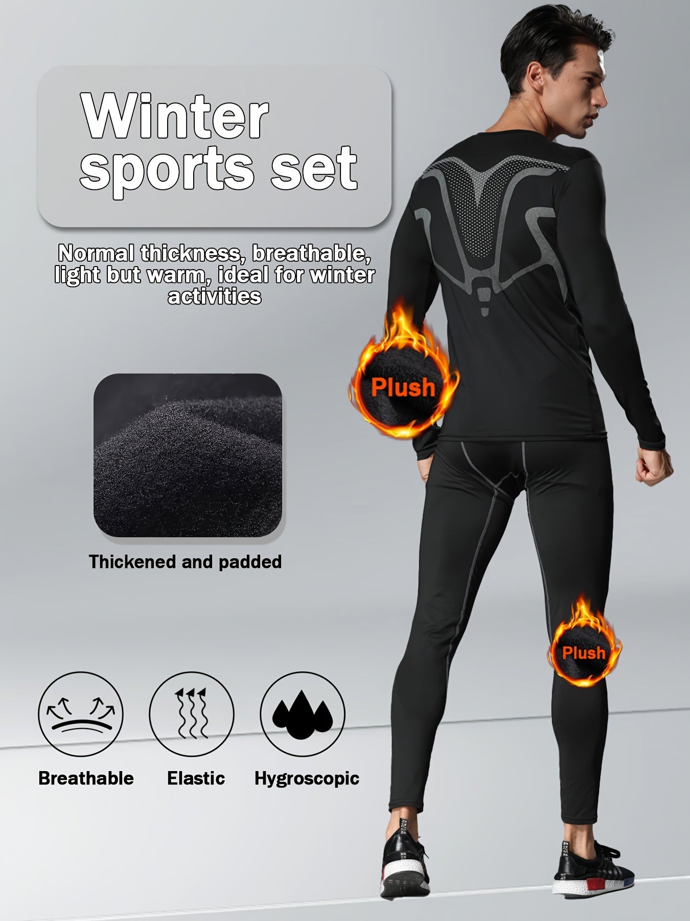 Men's Fleece-Lined Athletic Set in Blue for Running Gym Workouts Autumn Winter