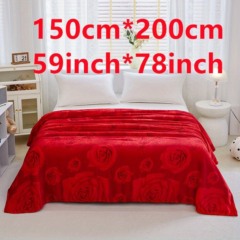 Soft Rose Pattern Bed Blanket for Sofa Bed Camping Travel and Gift