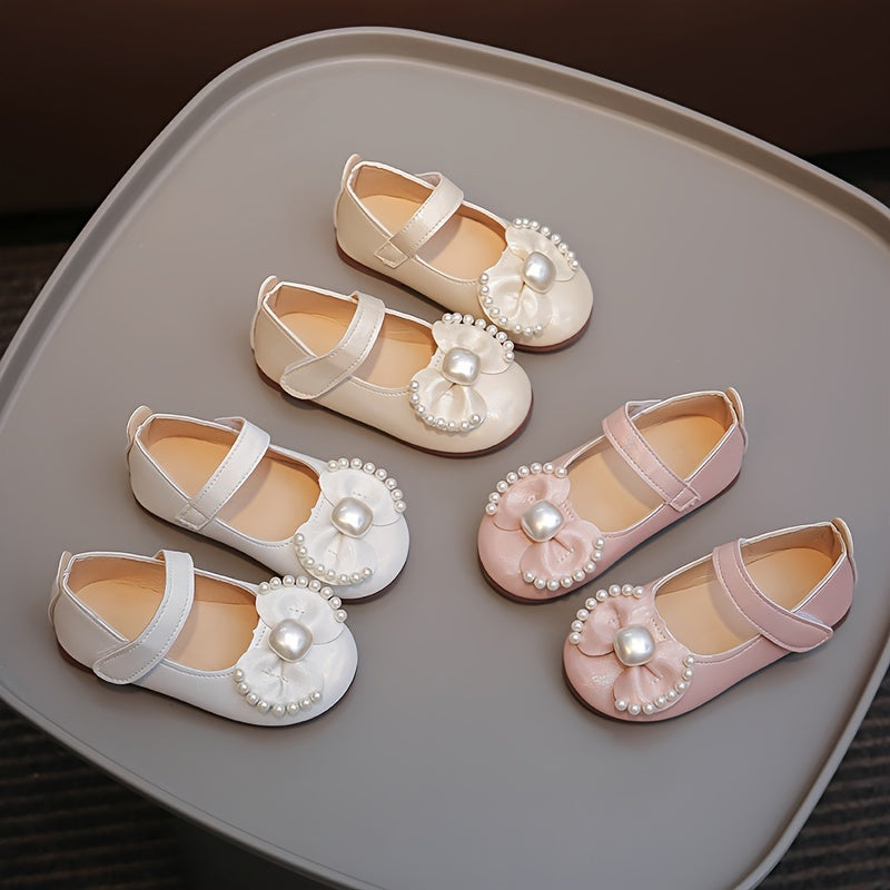 Zapatos Mary Jane para niñas con lazo de perla, ligeros y transpirables para fiestas y bodas