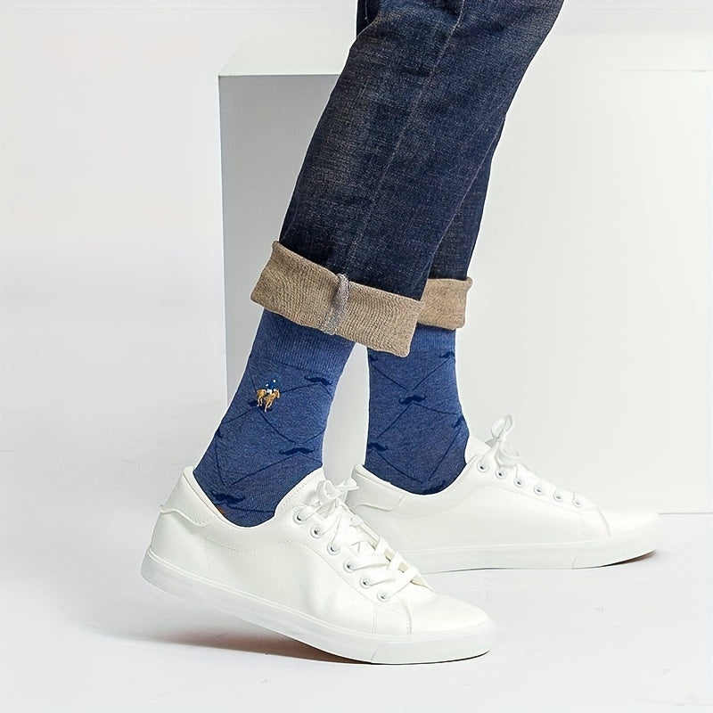 Men's Argyle Pattern Cotton Blend Business Socks Pack of 5 Breathable Comfortable for Work and Outdoor