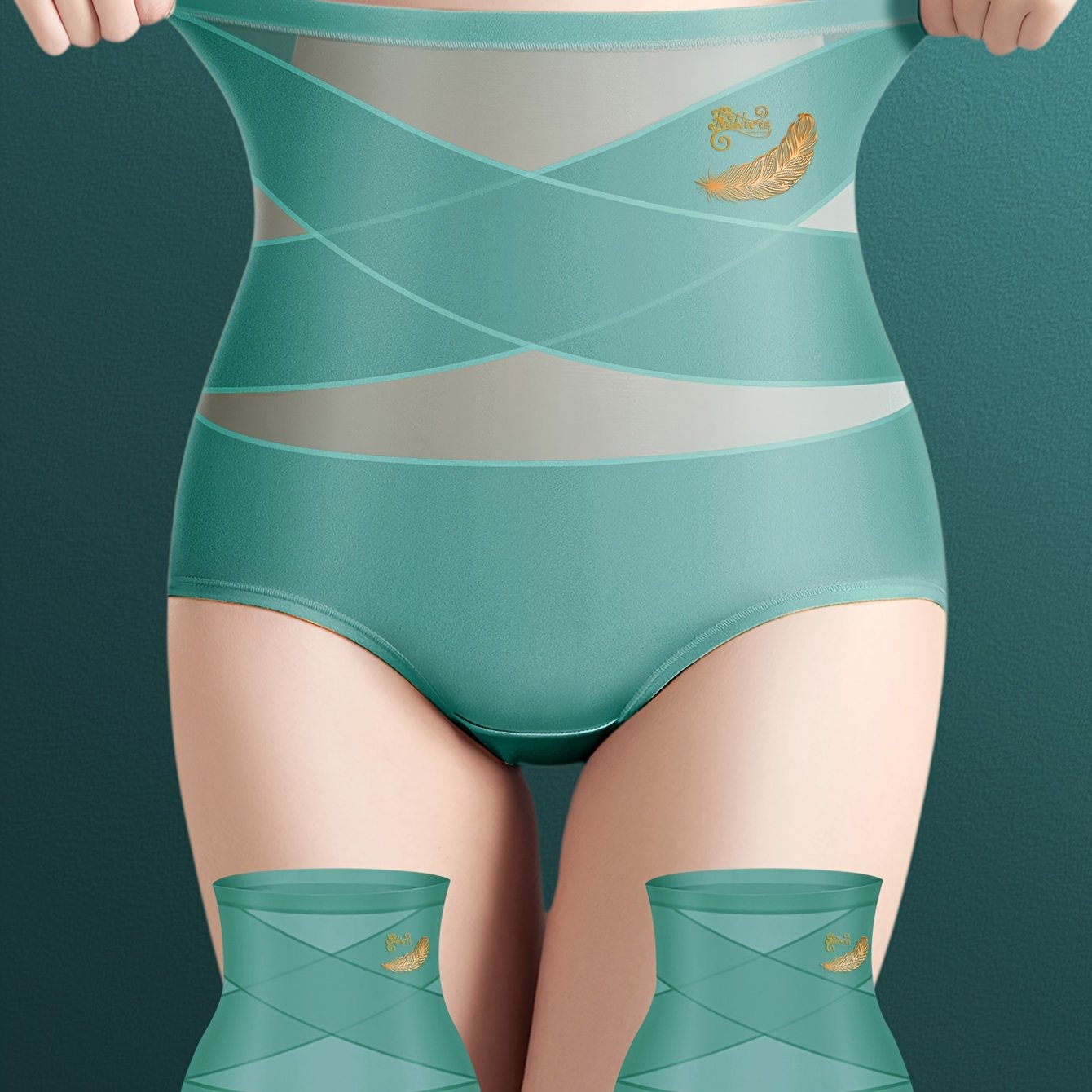 Women High Waist Tummy Control Shapewear Panties Solid Color Briefs Set