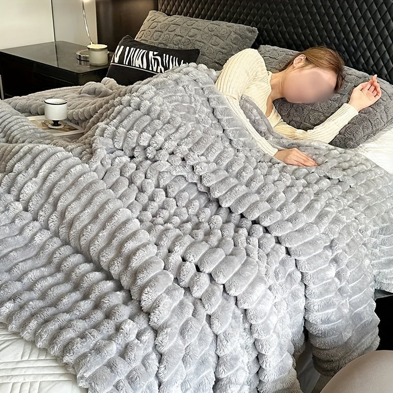 Faux Mink Plush Blanket Soft Cozy Warm for Bedroom Dorm Hotel Stylish Striped