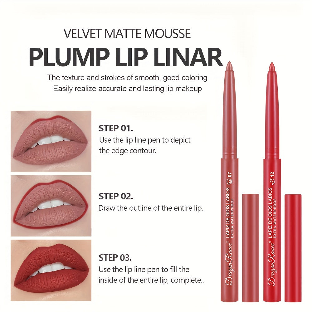 Women's Waterproof Matte Lip Liner Pencil Long-Lasting Velvet Automatic Twist