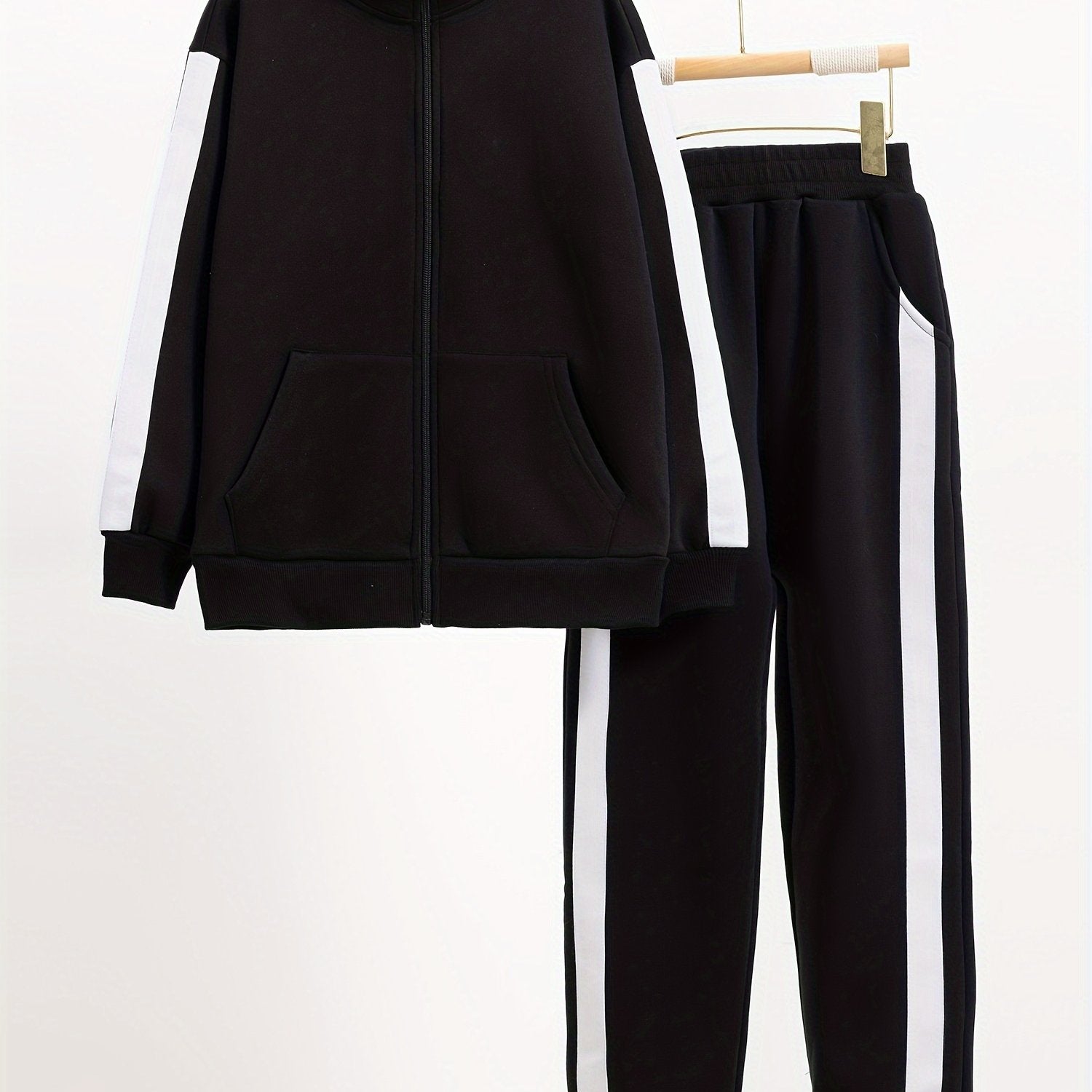 Girls Fleece-Lined Athletic Set with Zip-Up Jacket and Joggers for Fall Winter