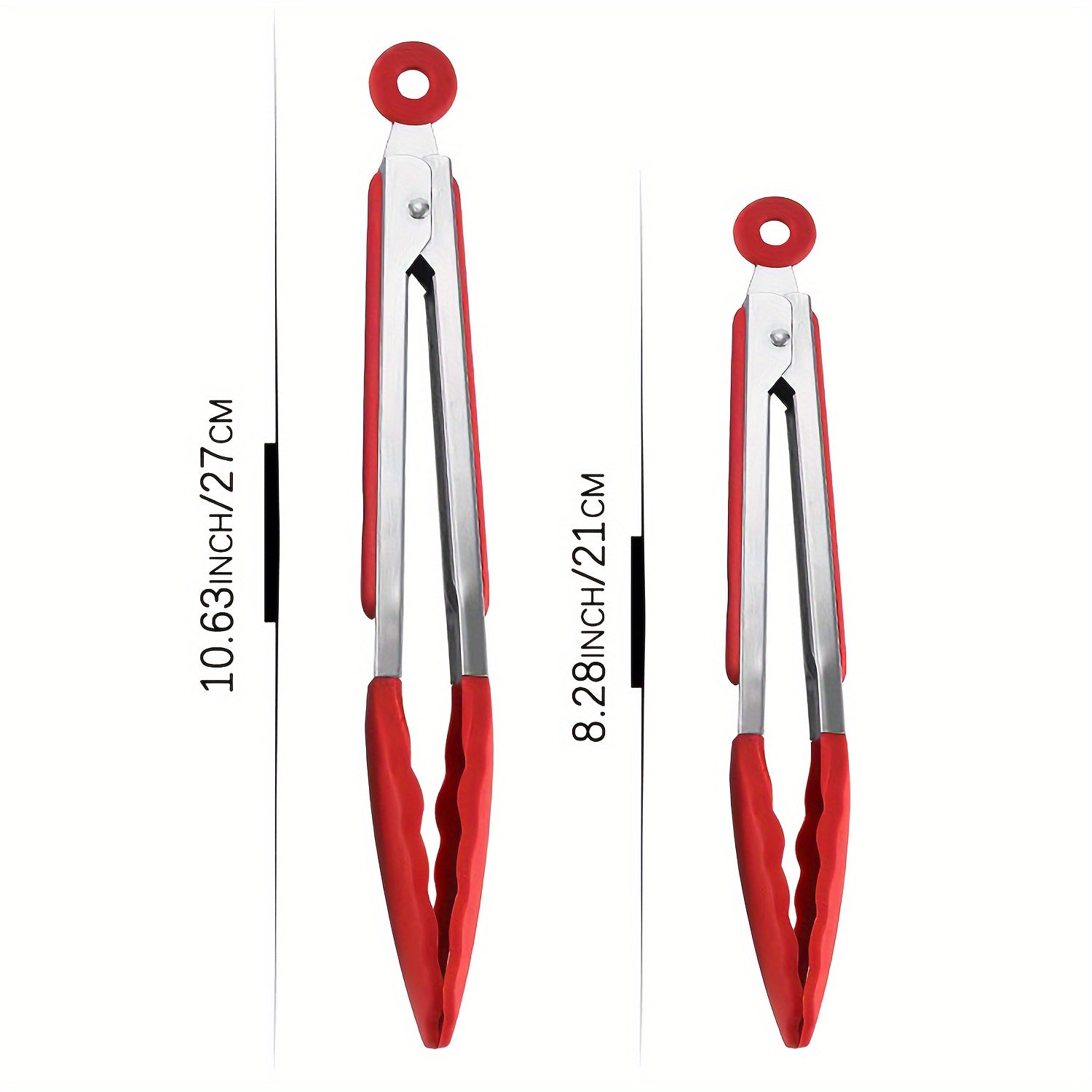 Black and Red Stainless Steel Kitchen Tongs with Silicone Tips, Multiple Sizes
