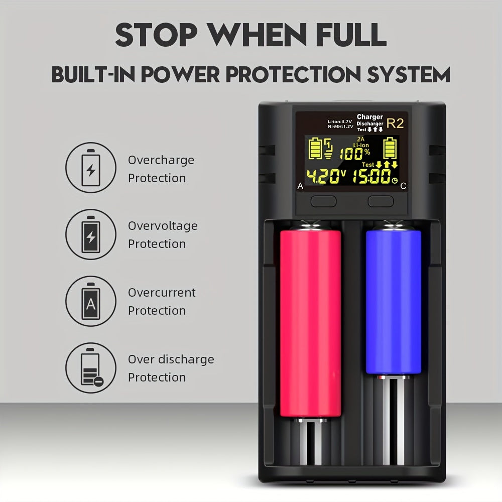 1 dona POWERKAN Dual Slot USB qayta zaryadlanadigan batareya zaryadlovchisi kameralar uchun, plastik material, 36V va undan past ishlash voltaji, litiy va nikel-metal gidrid uchun ko'p funksiyali aqlli zaryadlovchi.