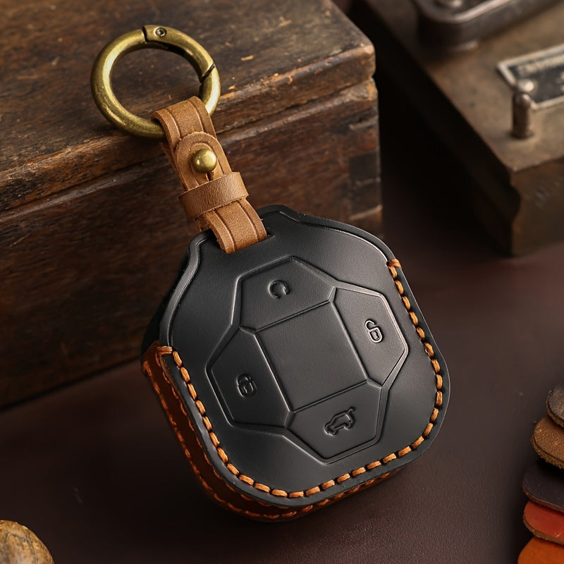 Universal PU Car Key Fob Cover Fit for Smart Key with Chain and Button Protector