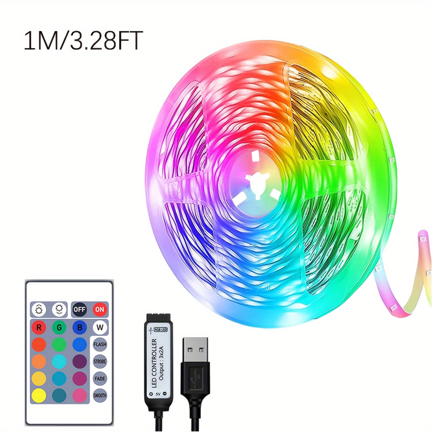 RGB LED Strip Lights 91.44cm to 30.48m USB Powered Infrared Sensor Color Adjustable