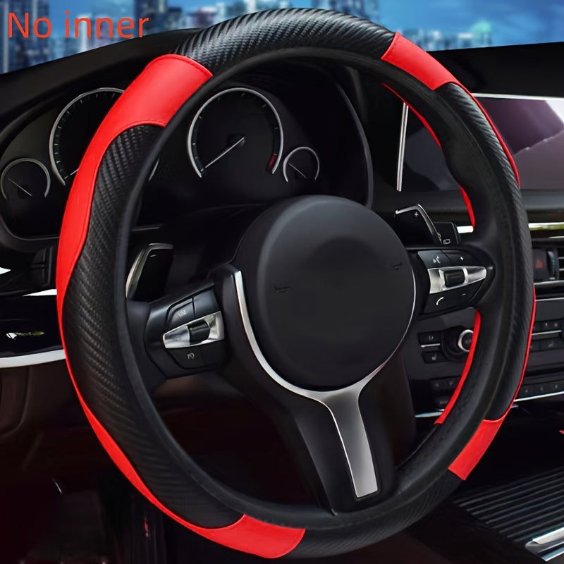 Elastic PU Leather Steering Wheel Cover Carbon Fiber Pattern Inner Circle-Free Multiple Colors