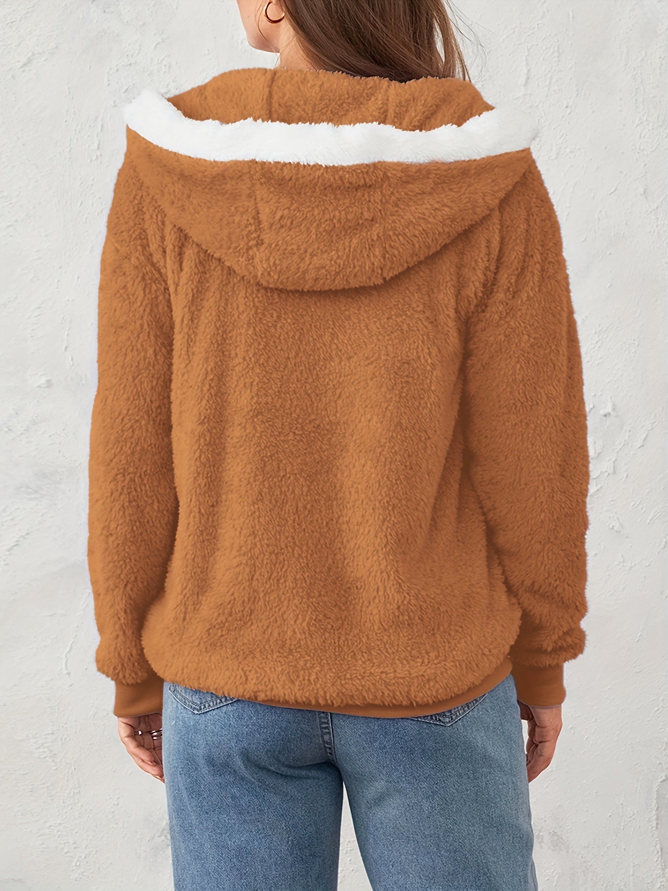 Плюс сайз женское пушистое пальто с застежкой-молнией и капюшоном для зимней одежды